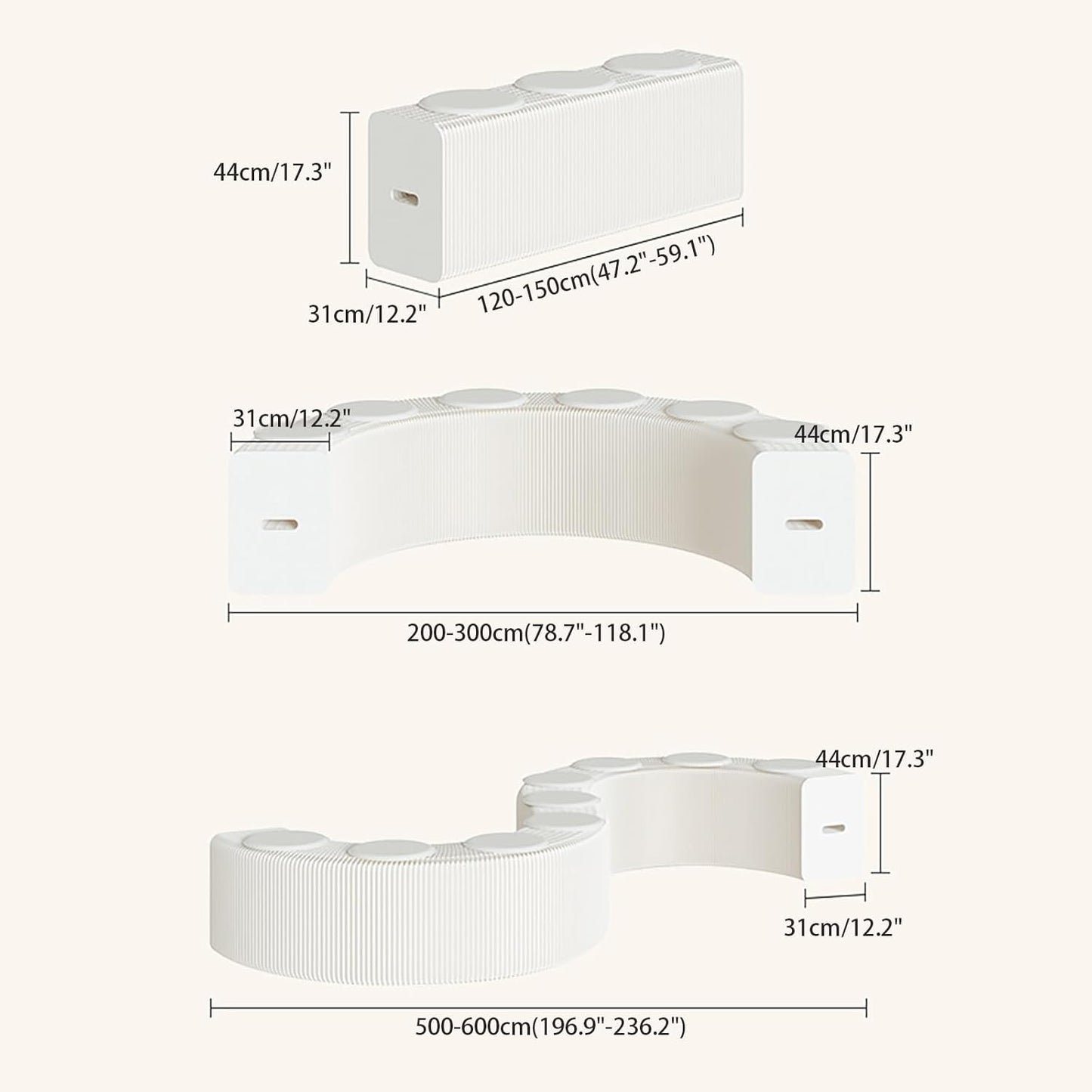 Foldable Kraft Paper Stool, Honeycomb Accordion Folding Bench, Collapsible Paper Stool for Small Spaces, Portable Footrest and Side Table for Living Room and Office,White-30×30×150cm