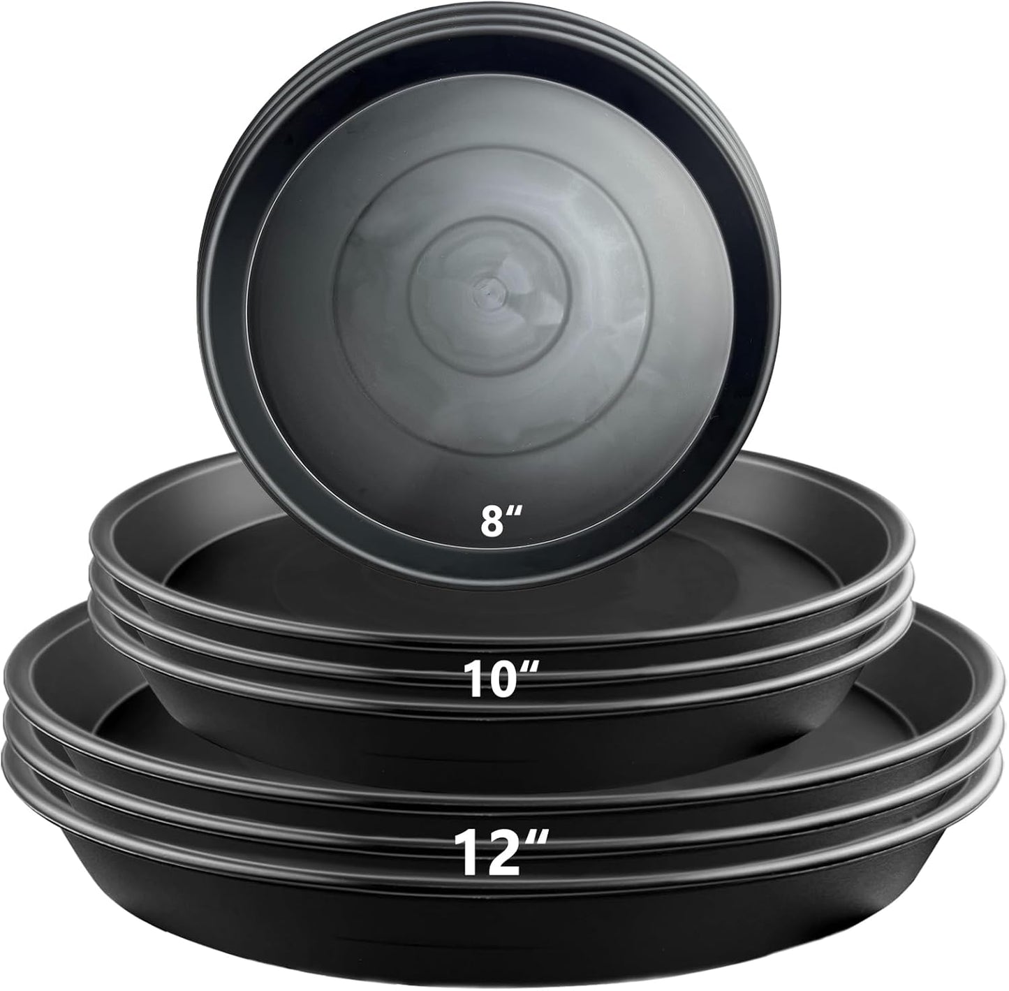 9 Pack Plant Saucer Set, 3pcs 8 inch 3pcs 10 inch 3pcs 12 inch Heavy Duty PP Plastic Pot Trays, Durable Water Catcher Plates & Drip Trays for Indoor Outdoor Gardening