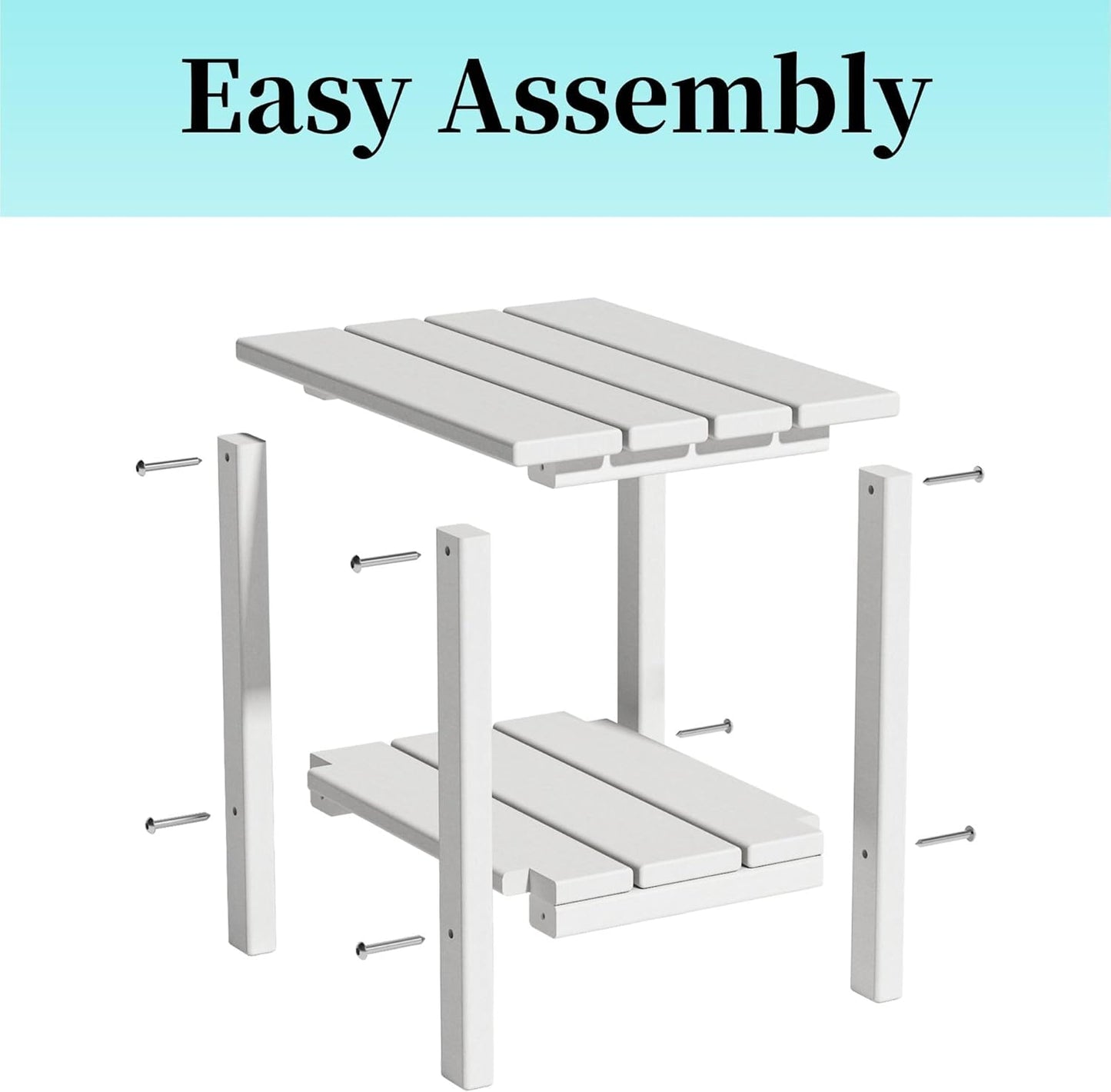 Outdoor Adirondack Side Table, 2-Tier Storage Patio Side Table, Weather Resistant Patio End Table for Backyard & Pool, Durable HDPE Small Outdoor Table (White)