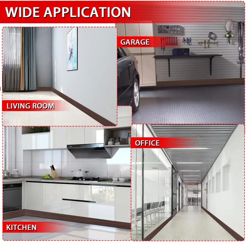 Vinyl Wall Base Baseboard Molding Trim 4" Flexible Self Adhesive Rubber Wall Base Moulding Trim Peel and Stick Design, 4 Inch x 200 Feet, Brown Wood