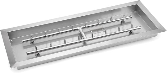 Stanbroil 30 x 10 Inch Upgrade Rectangle Fire Pit Pan with Jet Burner,304 Stainless Steel Natural & Propane Gas Firepits for Outside,High Flame,125,000 BTU Max