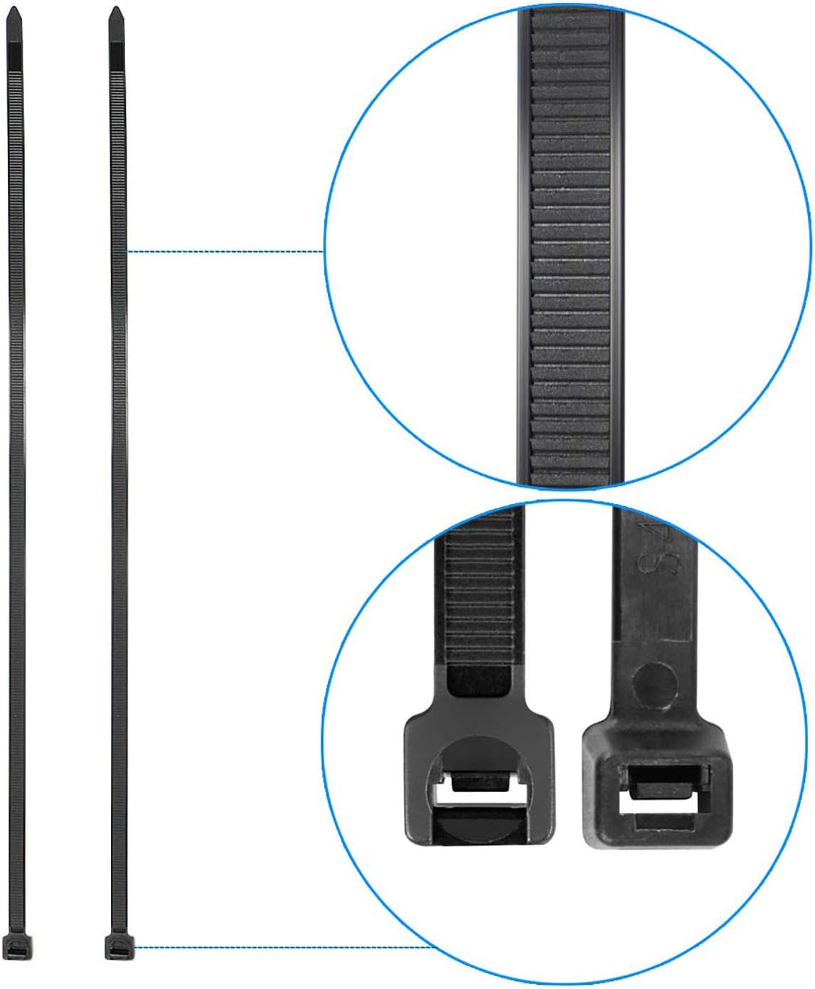 Superun Heavy Duty Zip Ties 20 Inch, Strong Large Black Zip Ties 120 Lbs Tensile Strength Selflocking Wire Ties (Industrial Grade Cable Ties) Pack of 50