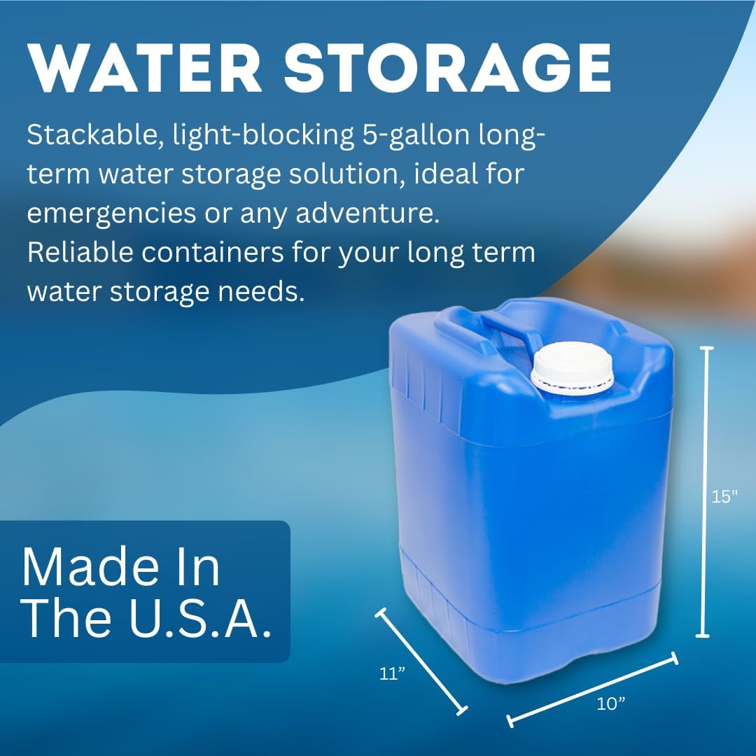 5-Gallon Stackable Water Storage Containers, 5 Gallons Each w/Lids + Spigot, Easy Fill, Survial Supply Emergency Water Storage for Camping and Disaster Preparedness, RV, Camping, 10 Gallon