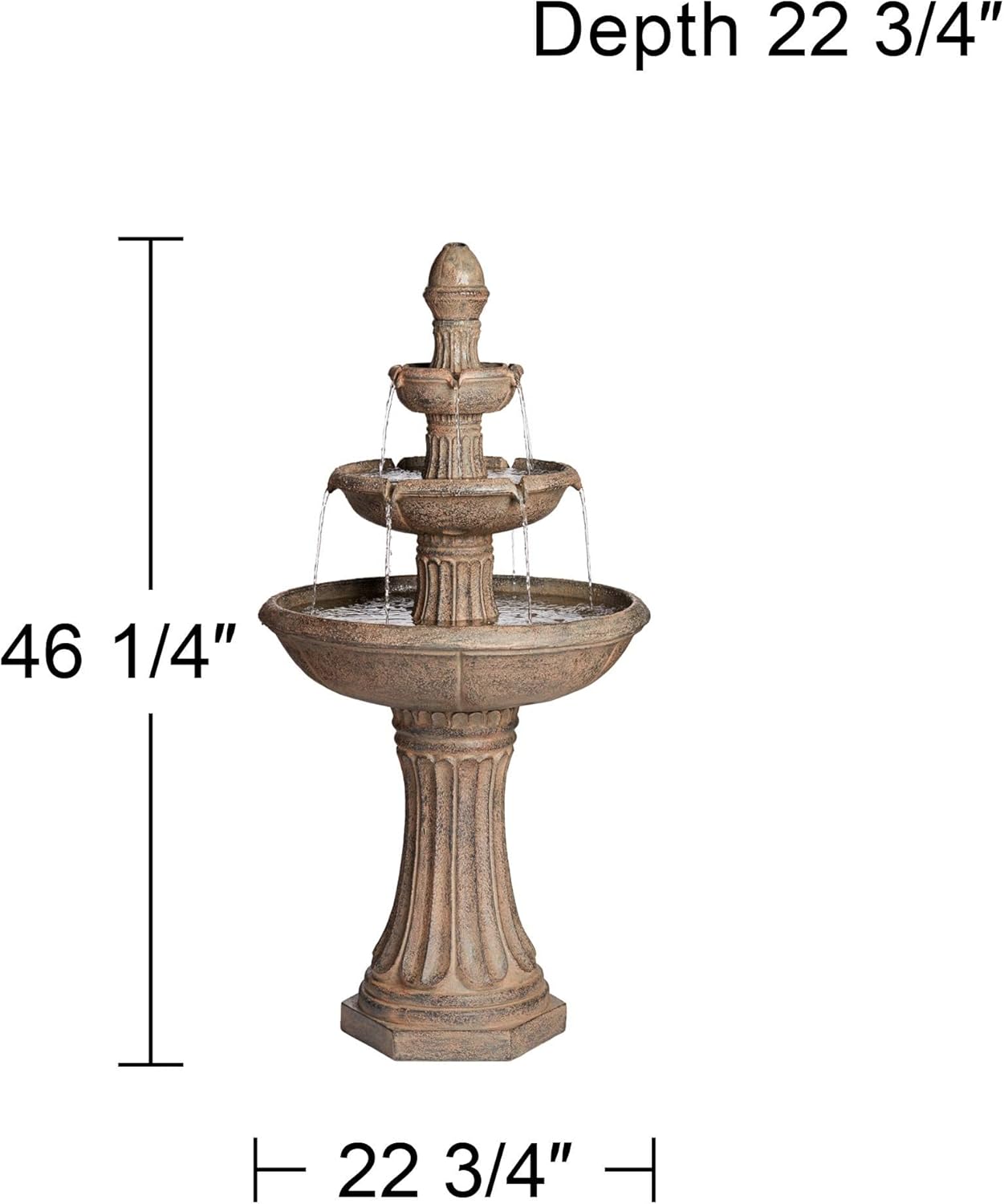 Farron 46" High Large Italian Outdoor Decor Gray Faux Stone Floor Fountain with Light LED Waterfall 3-Tier Standing Basin Water Feature for Outside Garden Patio Yard Backyard Porch - John Timberland