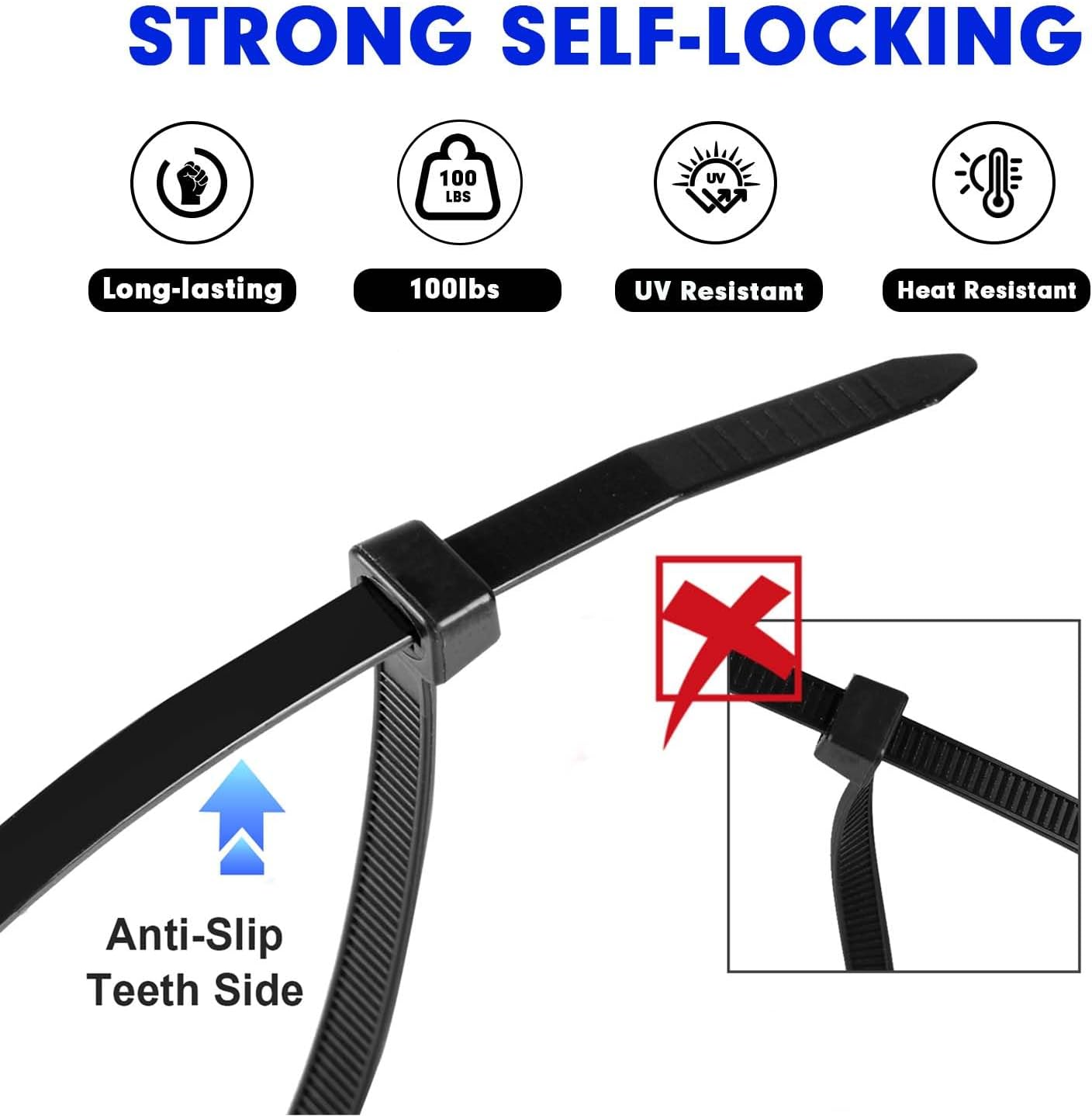 Zip Ties, RAZCC 120 Pack 14 inch Black Cable Ties, Heavy Duty Plastic Wire Ties with 100 lb Tensile Strength, Black Nylon Zip Ties for Indoor and Outdoor