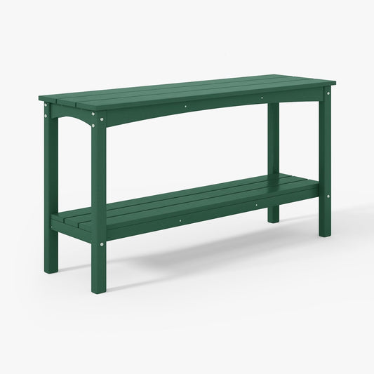 WestinTrends Malibu 55" Outdoor Patio HDPE Adirondack 2-Tier Shelf Console Table, Dark Green