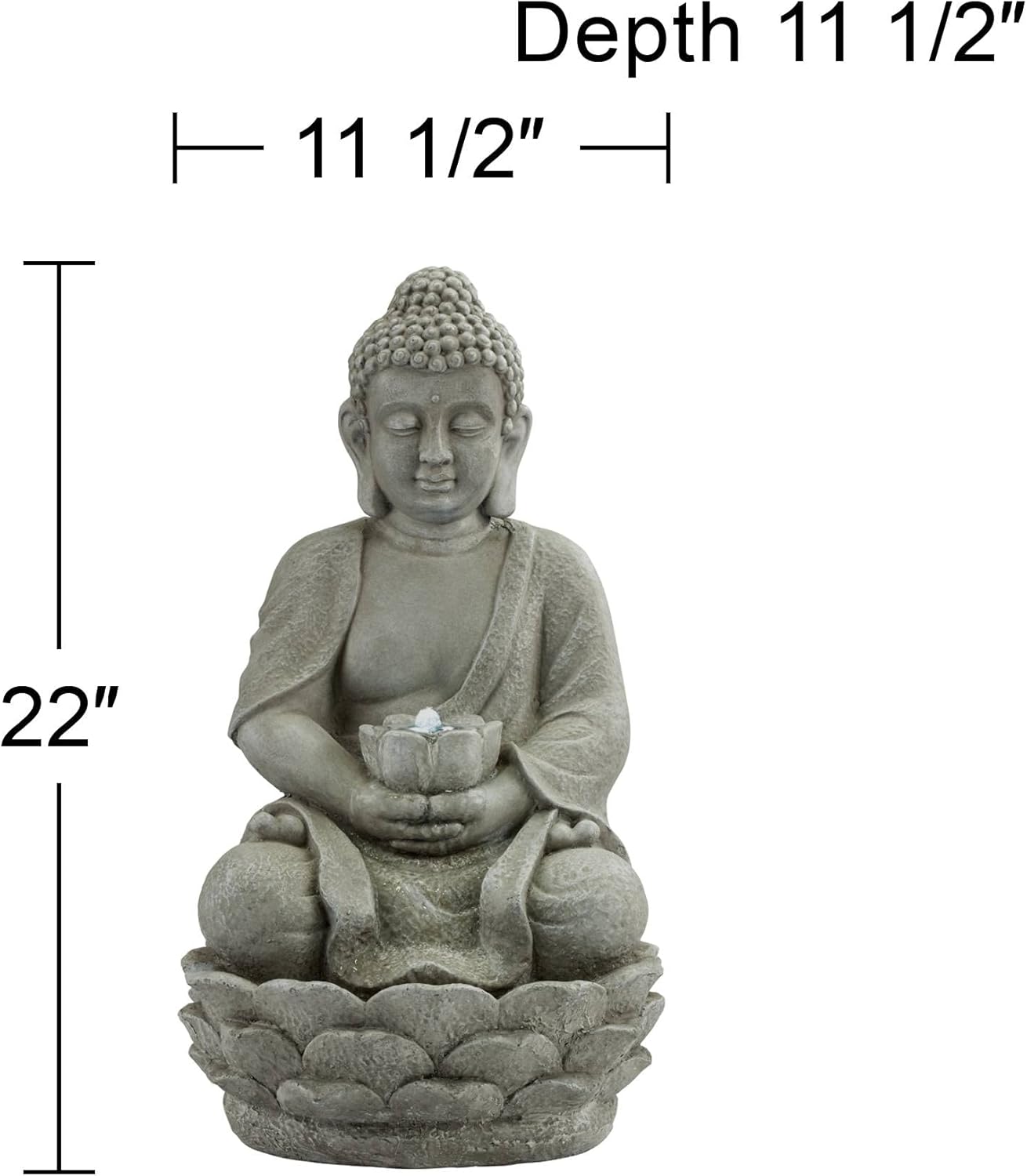 Sitting Buddha 22" High Small Zen Asian Indoor Outdoor Decor Faux Stone Tabletop Fountain with Light LED Water Feature for Outside Garden Patio Yard Desk Backyard Porch Deck - John Timberland