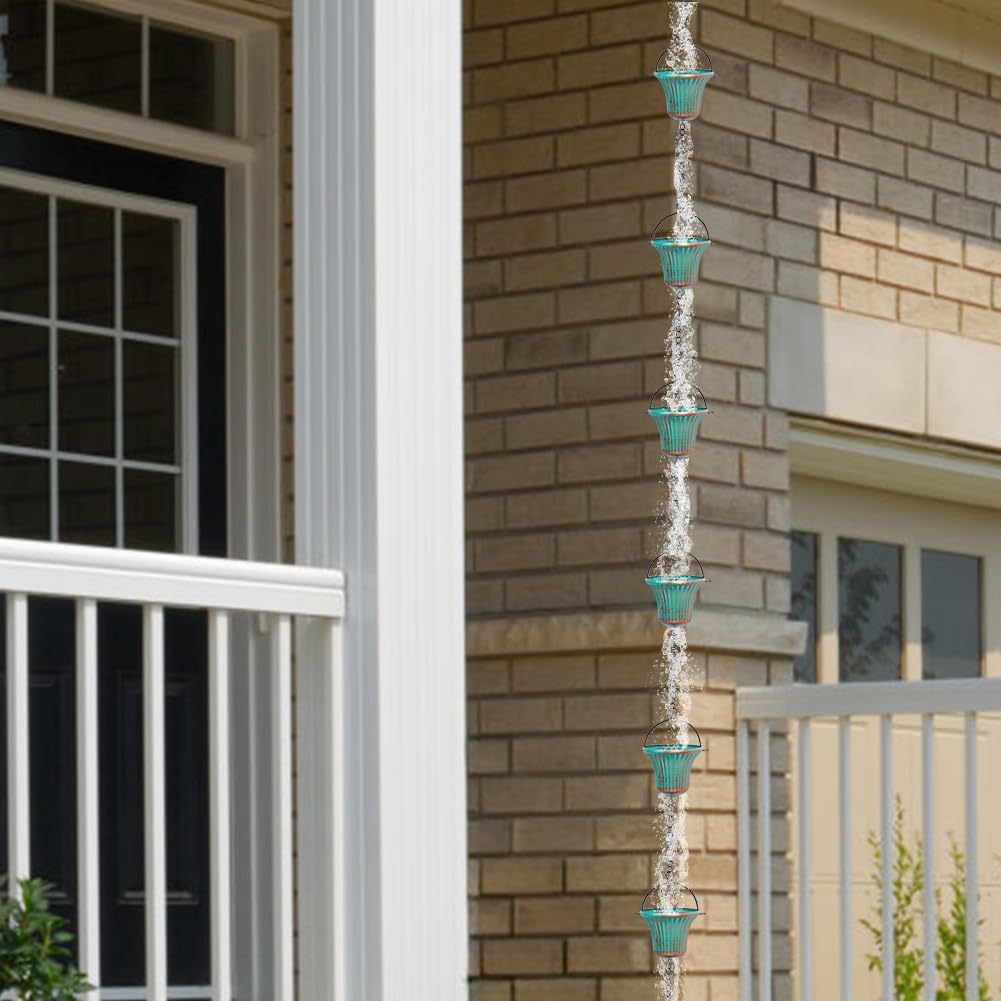 11ft Copper Rain Chains for Outside, 12 Cups Rain Catcher Chain Replacement Downspout for Gutters, Adjustable Length