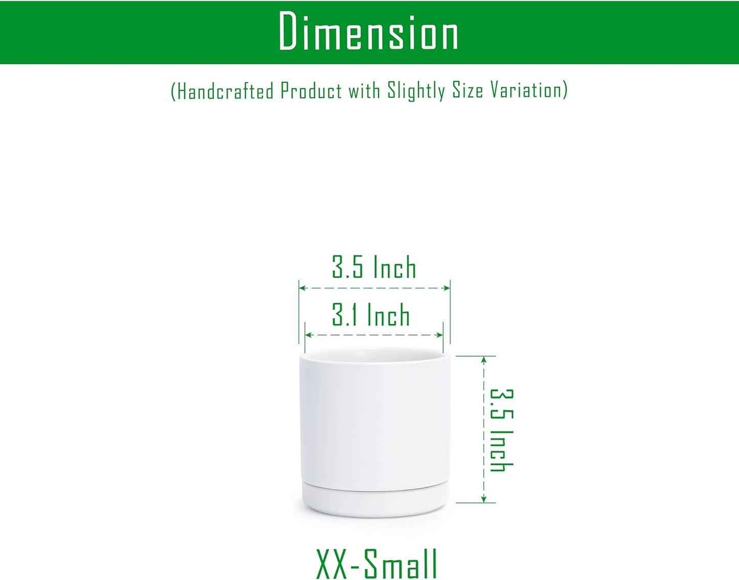 D'vine Dev 3.5 Inch Ceramic Planter Pot with Drainage Hole and Saucer, Indoor Cylinder Round Planter Pot, White, 94-O-A-1