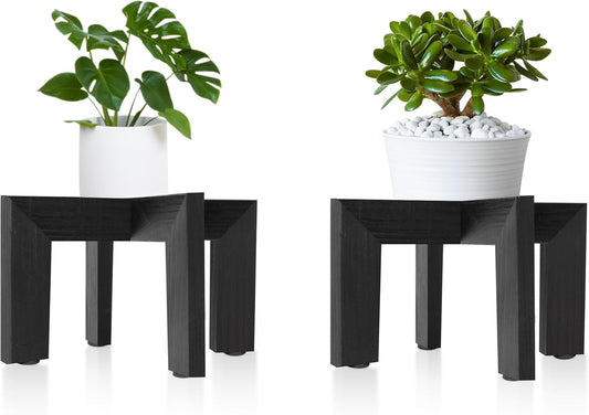 HPC DECOR 2 Pack Wood Plant Stand-Mid Century Modern Planter Stands-Wooden Flower Pot Stands Riser,Low Short Plant Stands Indoor-Modern Minimalist Wooden Stool for Plant Pot Holder, Fit 5-15 Inch Pot.
