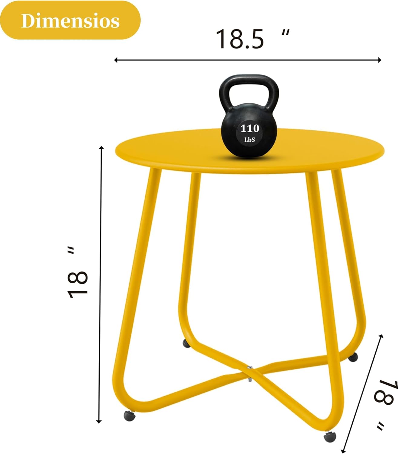 Lemon Yellow Patio Side Table, 18" Weatherproof Steel Outdoor Indoor Side Table for Garden, Balcony, Pool & Tailgate, Rust-Resistant Lightweight Portable Patio End Table