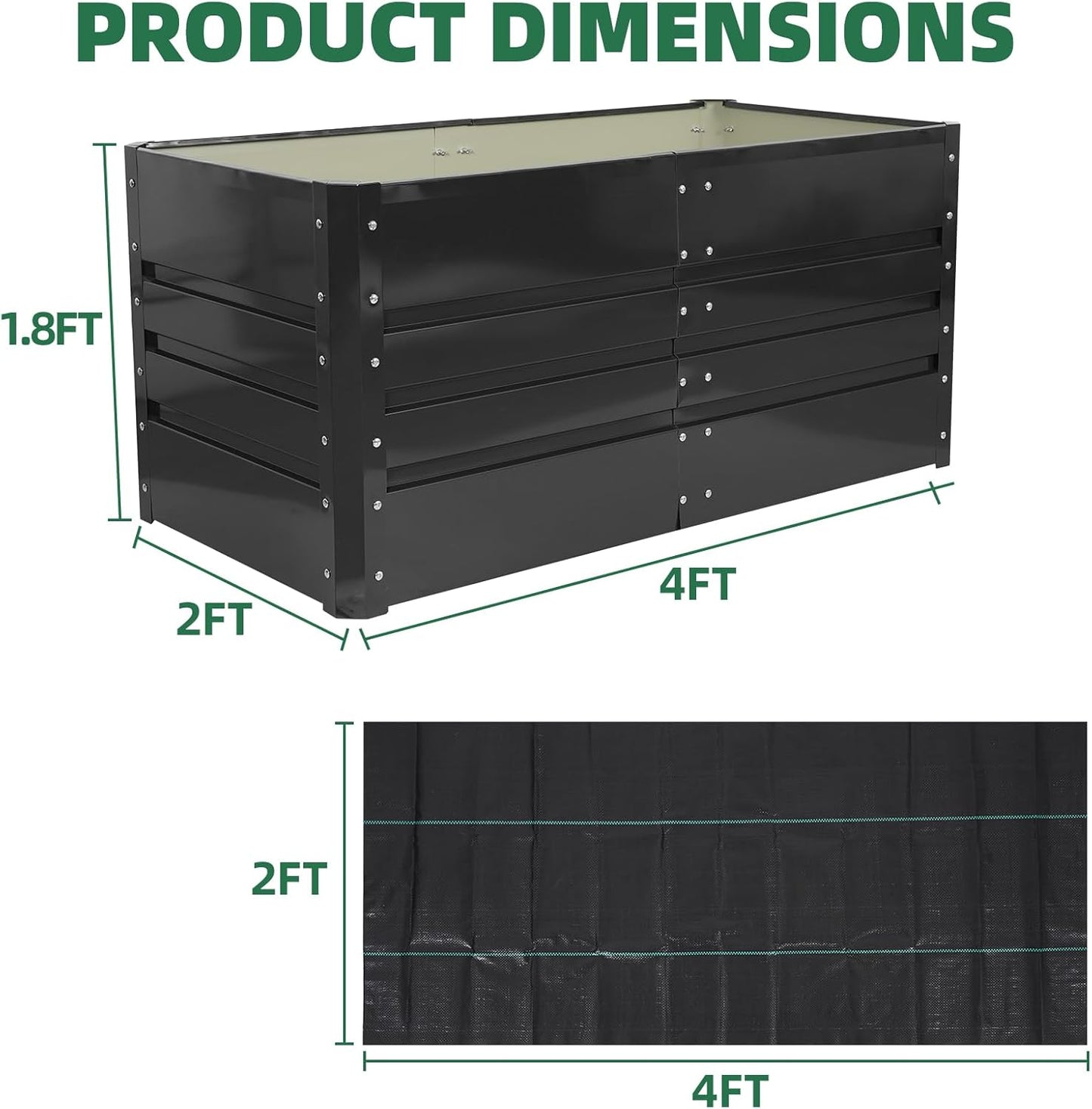 G GOOD GAIN 4x2x1.8ft Raised Garden Bed - Metal Planter Box Outdoor with Weed Barrier Fabric | Deep Root Raised Beds for Gardening Vegetables Flowers Herb Fruits (Dark Gray)