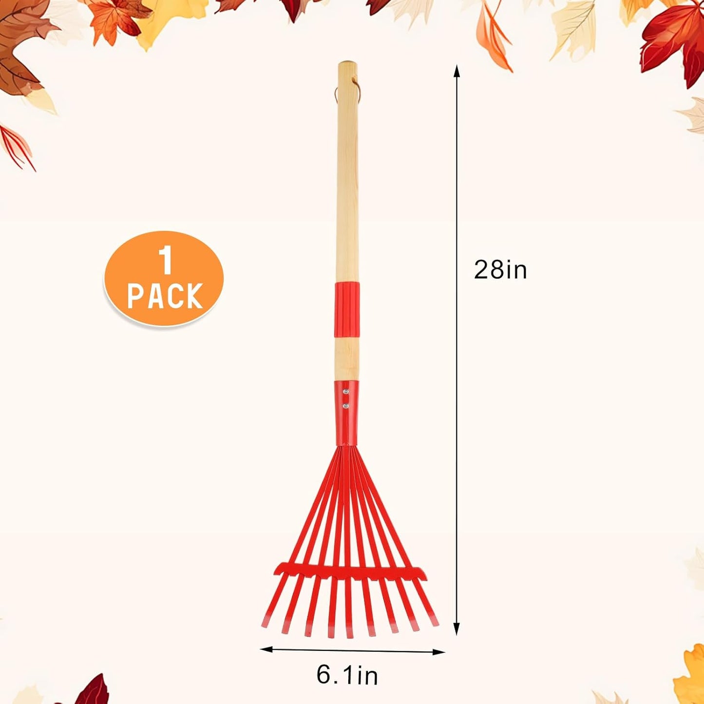 Kids Rakes with Hardwood Handle - Metal Kids Leaves Rakes, 28" Child Size Lawn Rakes with Vibrant Red Heads, Garden Tool Set for Kids Boys and Girls