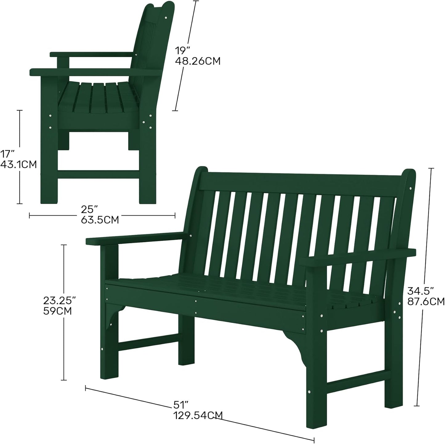 Garden Bench, Farmhouse Park Front Porch for Entryway Bench Outdoor Seating Low Bench Patio Bench Outside/Indoor, Dark Green