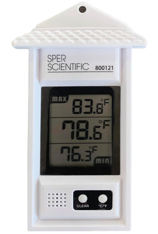 Sper Scientific Compact Digital Min/Max Thermometer 800121 - Wide Range Temperature Logger with Clear LCD Display - Ideal for Laboratories, Food Storage, HVAC & Greenhouses