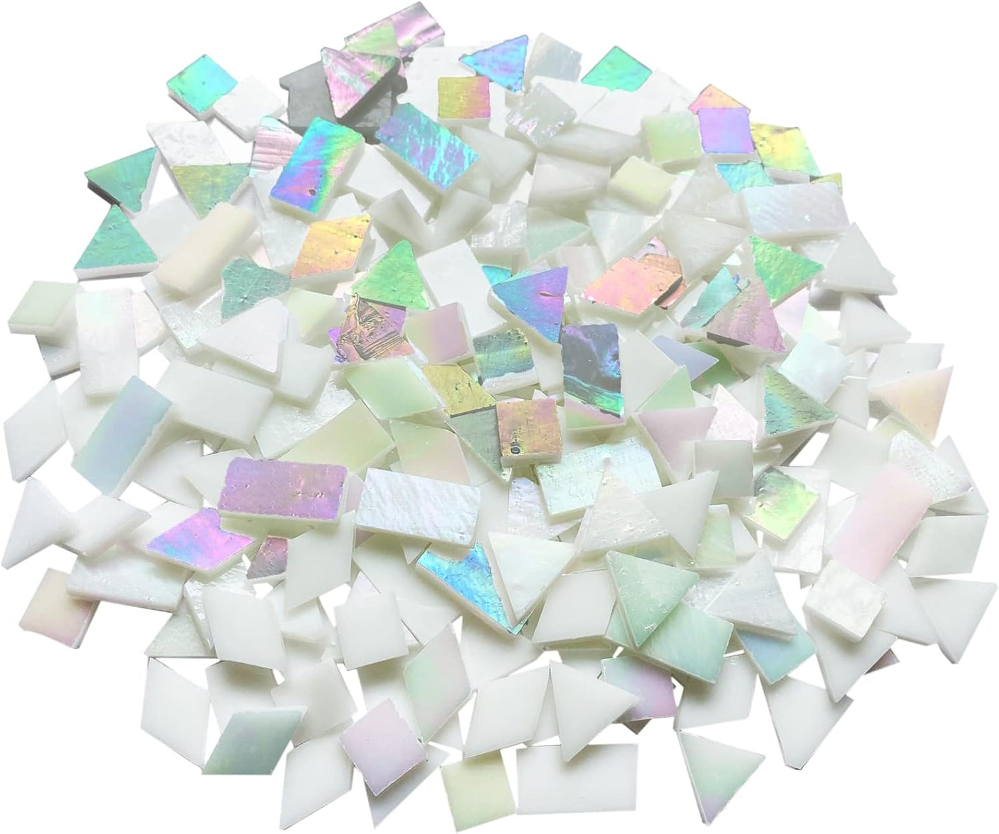 Iridescent White Glass Mosaic Tiles for Crafts, 280 Pcs Mixed 4 Shapes Stained Glass Sheets, Mosaic Kit for Adults Kids, Supplies for Mosaics