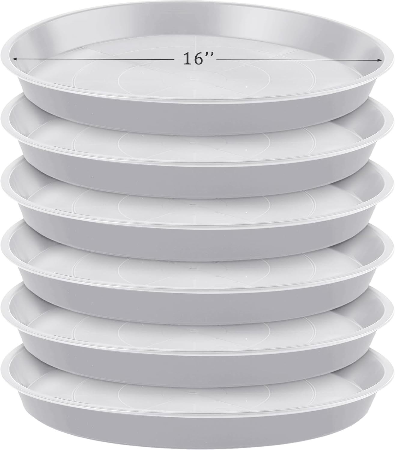 Eccliy 6 Pack Plastic Plant Saucer Heavy Duty Planter Saucers Large Plant Pot Saucers Plastic Water Trays for Indoors and Outdoors Flower Plant Plant Drip (White,16 Inch)