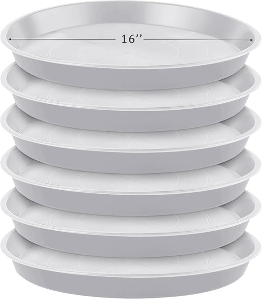Eccliy 6 Pack Plastic Plant Saucer Heavy Duty Planter Saucers Large Plant Pot Saucers Plastic Water Trays for Indoors and Outdoors Flower Plant Plant Drip (White,16 Inch)