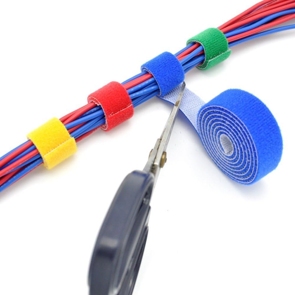 Reusable Fastening Tape Cable Ties 3/4 Inch Double Side Hook Roll (10 Yard, Black)