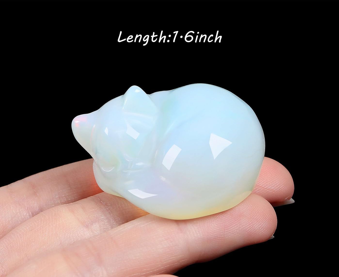 LAIDANLA Opal Sleeping Cat Statue Healing Crystals Moonstones Hand Carved Cute Kitten Figurine Sculpture 1.6" Opalite White Gemstone Decor Polished Stone Reiki Office Desk Home Decoration Gifts