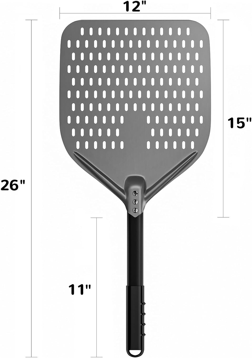 G.a HOMEFAVOR Perforated Pizza Peel, 12 x 15 Inch Rectangular Pizza Turning Peel, Professional Anodized Aluminum Turning Pizza Paddle, 26 inch overall