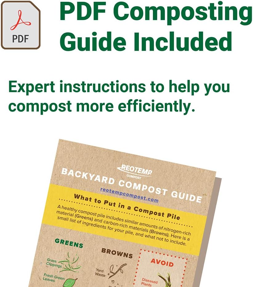 Reotemp 20 Inch Fahrenheit Backyard Compost Thermometer with Digital Composting Guide