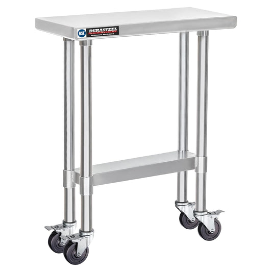 DuraSteel 30x12 NSF Stainless Steel Cart - Heavy Duty Rolling Food Prep Table with Undershelf - Metal Utility Cart for Commercial Restaurant Kitchen, Laundry, Side Mixer Stand