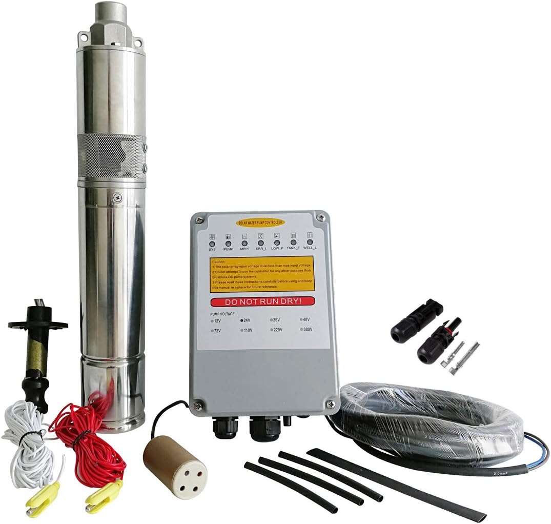 Solar Water Pump Kit 24V with 3-Year Warranty | Stainless Steel 316 Submersible Pump for Bore Wells, Ponds | Solar-Powered & MPPT Controller,JS3-1.8-100