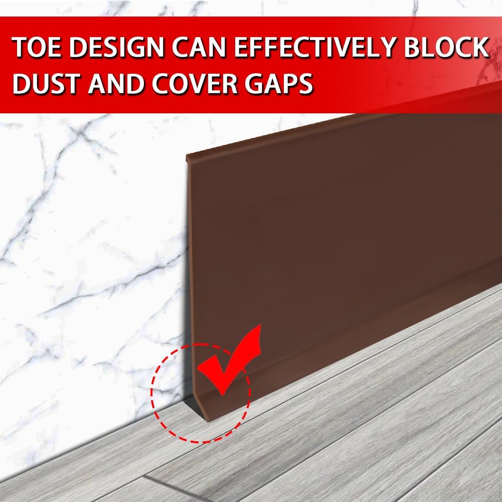 Vinyl Wall Base Baseboard Molding Trim 6" Flexible Self Adhesive Rubber Wall Base Moulding Trim Peel and Stick Design, 6 Inch x 20 Feet, Brown