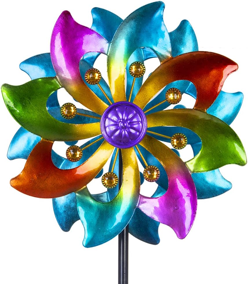DREAMYSOUL Wind Spinner Outdoor Metal, 37" Kinetic Wind Spinners Colorful Wind Sculpture Yard Art for Garden Patio Lawn Decor