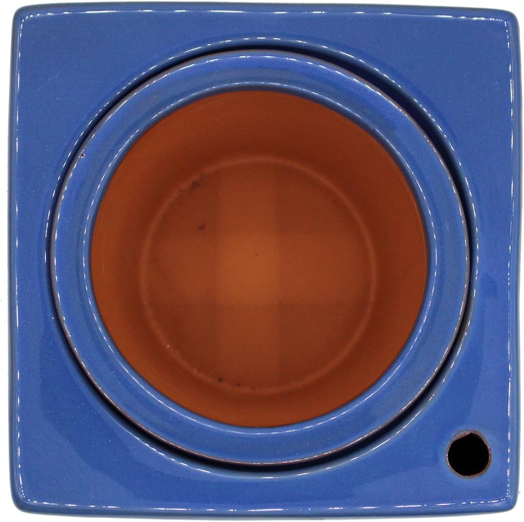 2-Pack Ceramic African Violet Self Watering Pot 6 Inch Square Pot 3.5 Inch Innter Pot Easy Fill Water Reservoir White Blue