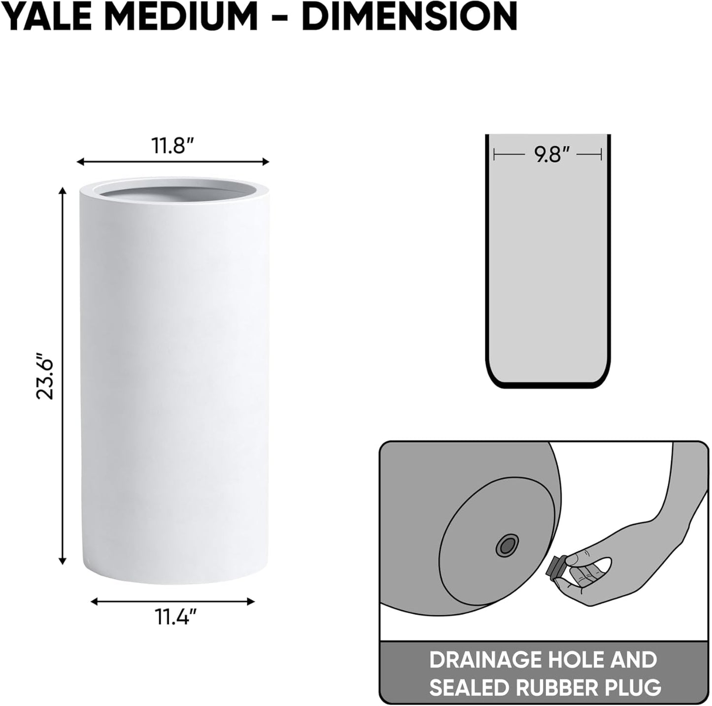 DTY Signature Mount Oxford Tall Outdoor Planter - Medium White 23.6 Inch Height Modern Tall Planter Pot for Indoor & Outdoor Spaces - Stylish Planter for Contemporary Homes and Gardens