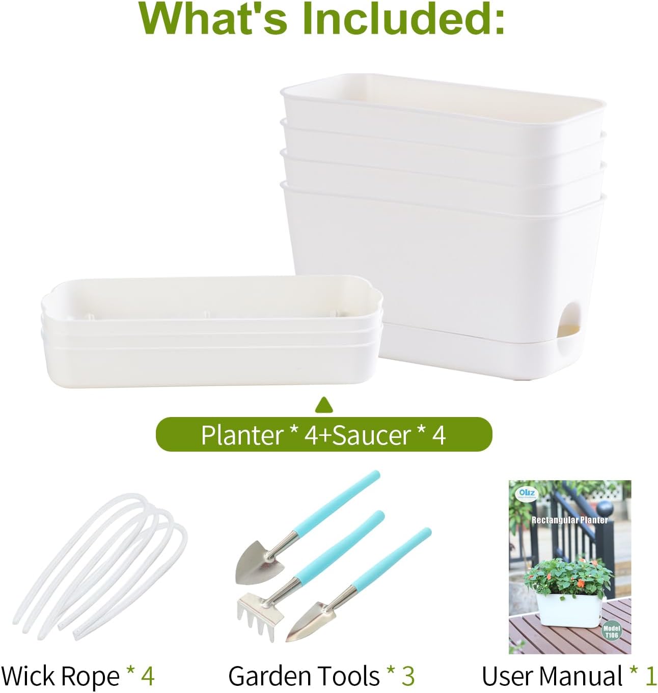 Herb Garden Planter Indoor Kit Self Watering Pots for Indoor/Outdoor Plants 4 Packs Windowsill Plant Pots with Drainage and Tray, Window Pot for Indoor Plants