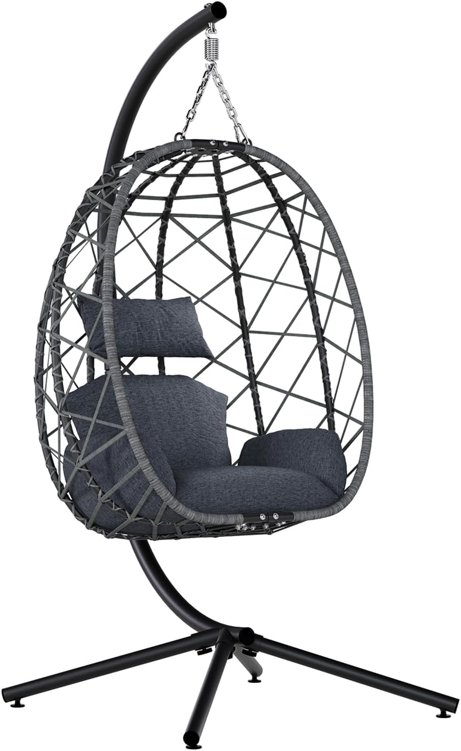 SWITTE Egg Swing Chair with Stand, Outdoor Patio Hanging Egg Chair, Indoor Hammock Chair with Cushion for Garden Backyard, 400LBS Capacity-Dark Grey