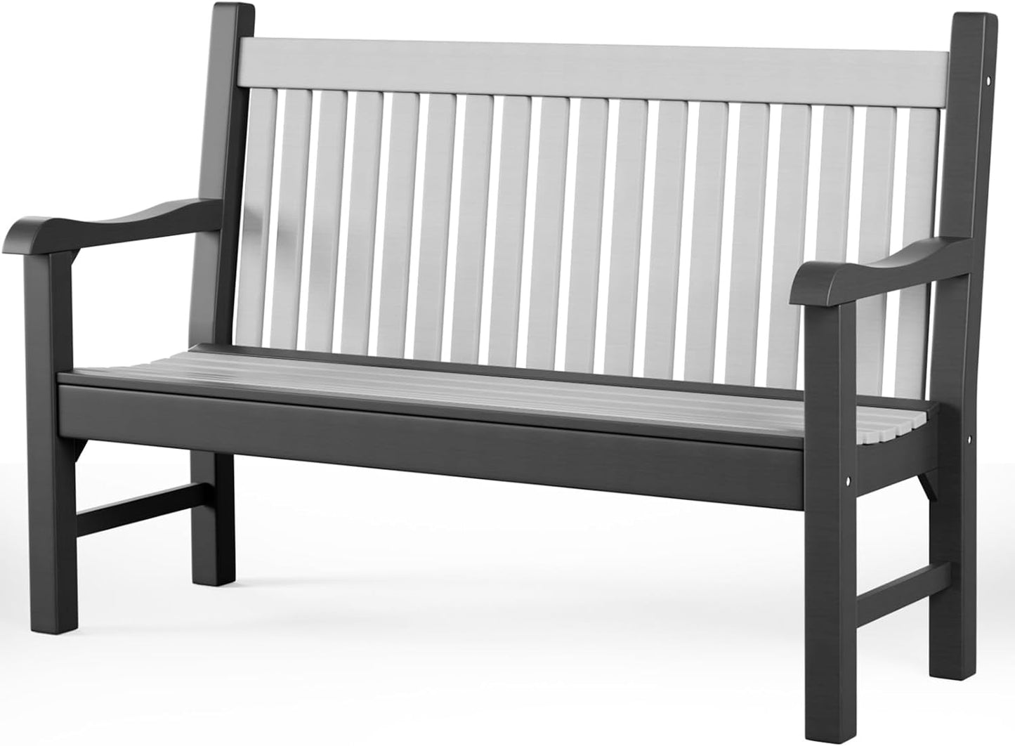 Garden Bench HDPS,Outdoor Benches Weatherproof with 660 lbs Weight Capacity, All-Weather Fade/Rot Resistant Patio Bench for Park, Front Porch, Backyard (Grey+White)