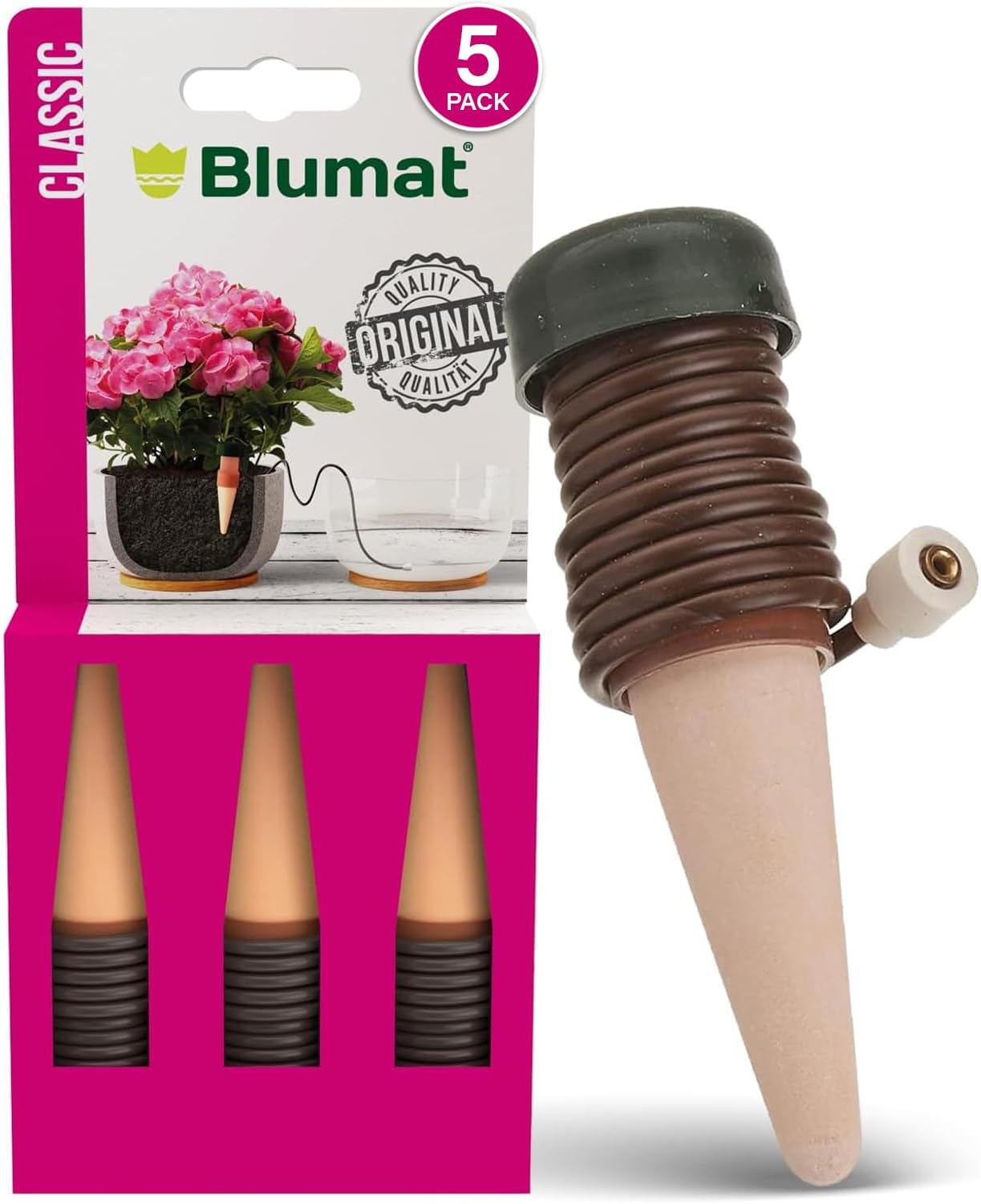 Blumat Classic Plant Watering Stakes - Self-Watering Insert for Indoor and Outdoor Plants - Automatic Slow Release Irrigation System for Potted Plants - Houseplant Care Device (5 Pack)