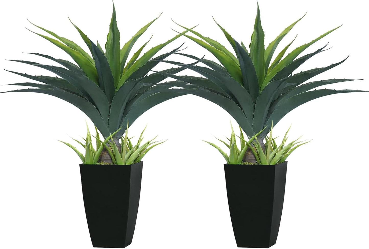 Artificial Spiked Agave Plant 2.5ft, 30 Inch Tall Fake Aloe Vera Plants in Black Pot, Fake Floor Plant Indoor Outdoor for Front Porch Patio Home Office Door Step Decor 2PCS