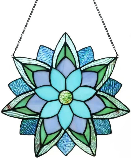 12 Inch Round Stained Glass Window Panel,Handmade Flower Stained Glass Window Hangings, Suncatcher Ornament for Home Décor