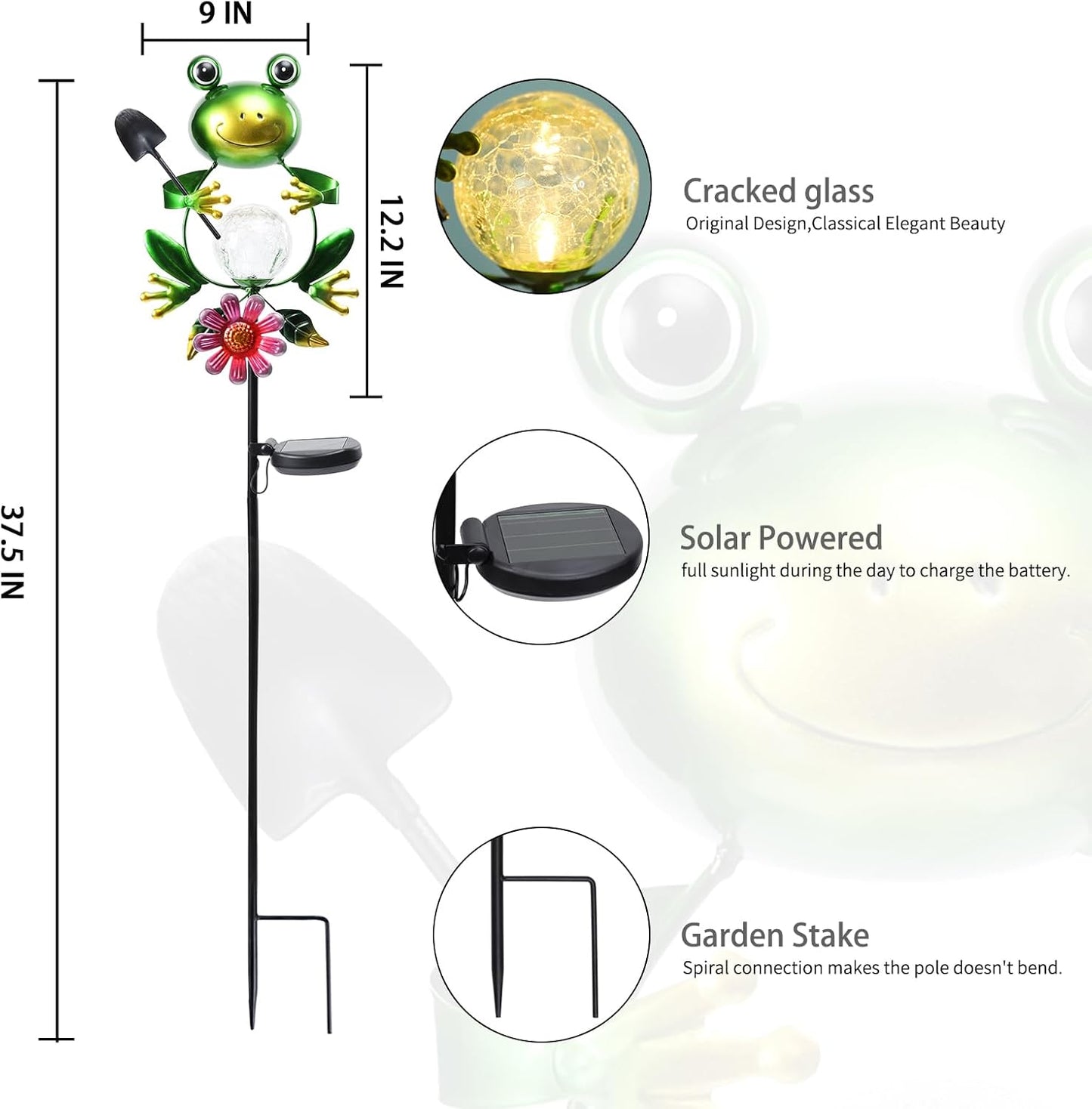 Bshine Frog Solar Light Outdoor Garden, Cracked Glass Metal Solar Garden Stakes for Pathway, Backyard Decoration, Yard Art, Lawn Ornaments, Frog Gifts for Women, Mom, Frog Lovers