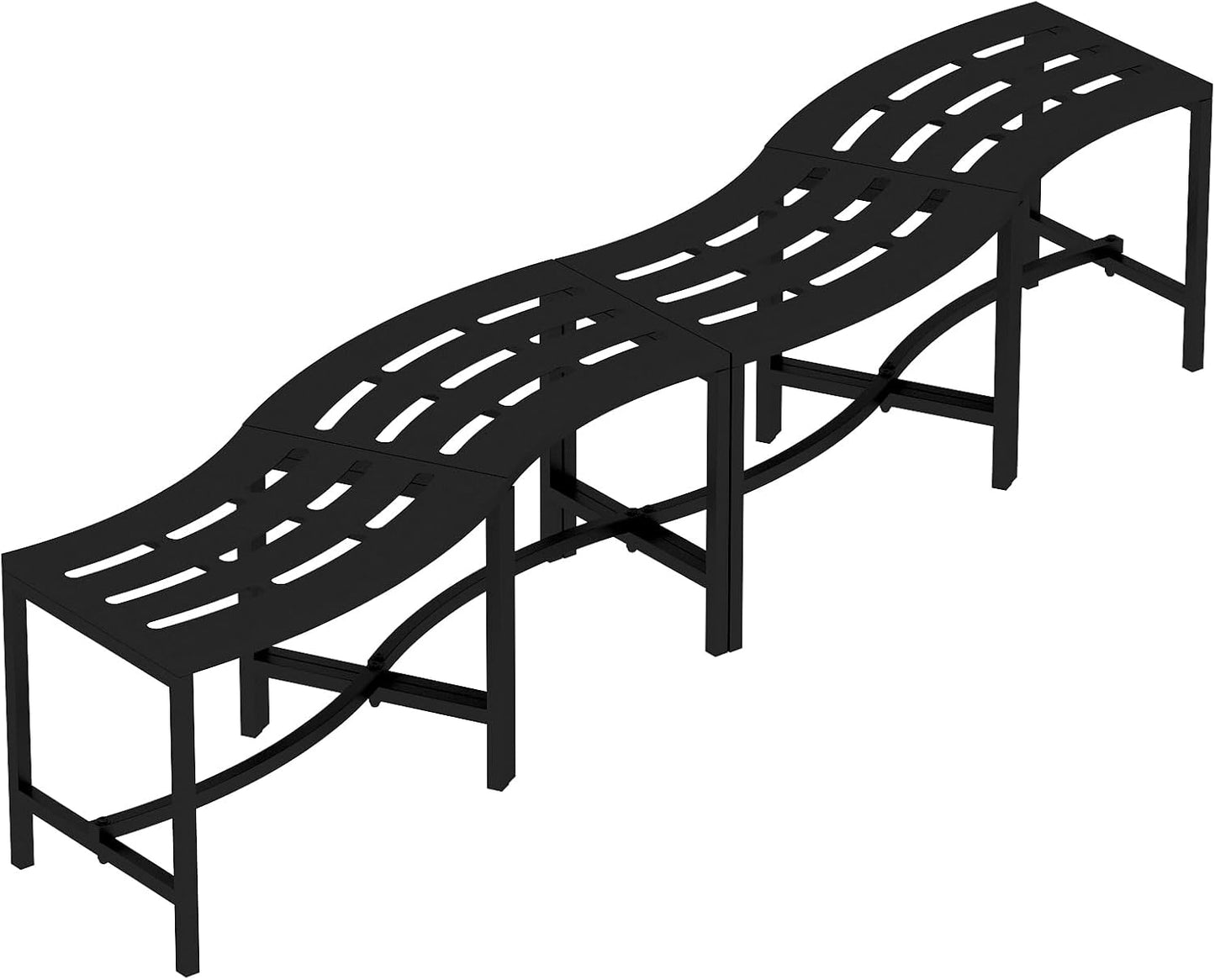 Metal Curved Fire Pit Bench Set of 4, Outdoor Fire Pit Seating, Steel Backless Outside Bench for Garden, Patio, Porch, Backyard, Plant Stand, Heavy Duty Plant Holder, Style 2, Black