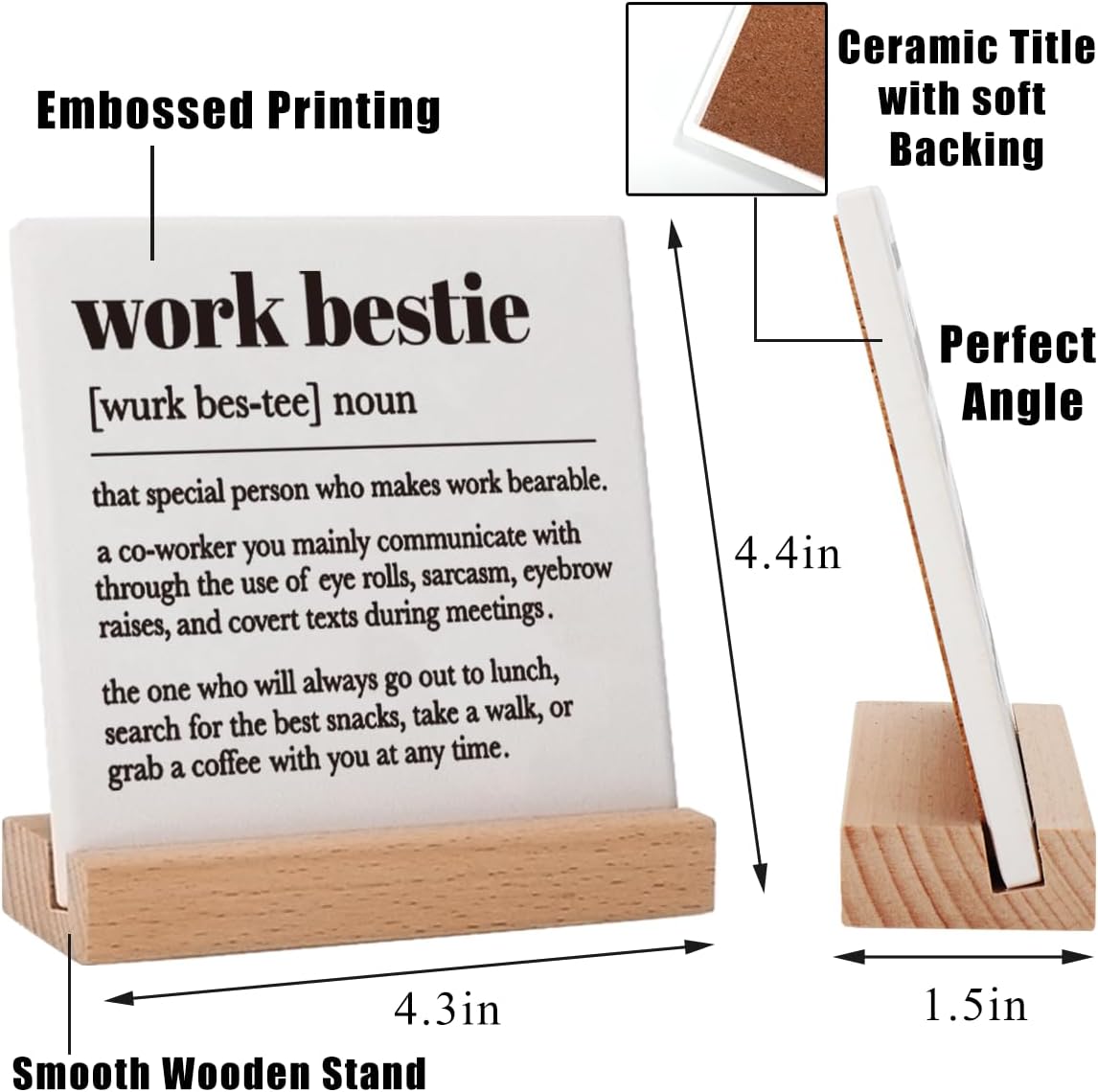 Lodeskee Work Bestie Gifts for Women Coworker Work Partner, Work Bestie Definition Gifts/Work Bestie Birthday Gifts/Friend Gifts for Work Bestie Decorative Ceramic Signs, Black