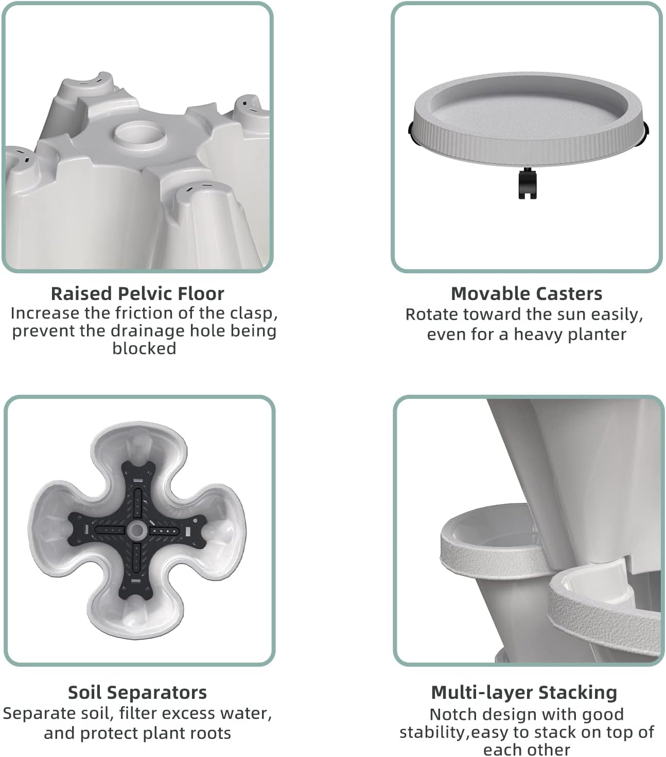 6 Tiered Strawberry Vertical Planters 2 Pack, Stacking Tower Garden with Support Pole, Stackable Herb Vegetable Planter Indoor Outdoor White