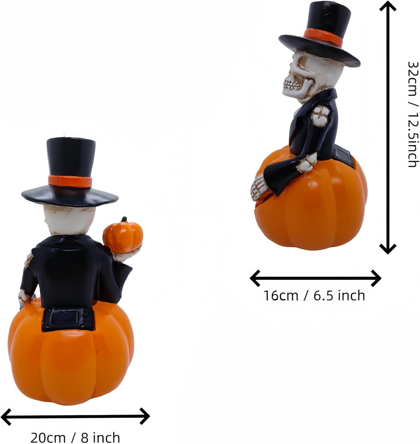 Halloween Decorations Solar Spooky Lights Outdoor Skull Pumpkin Figurine Light Garden Statue for Outside Patio Front Porch Yard, Led Fall Decor Jack-O-Lantern Home Decor Gifts (Orange-White Skull)