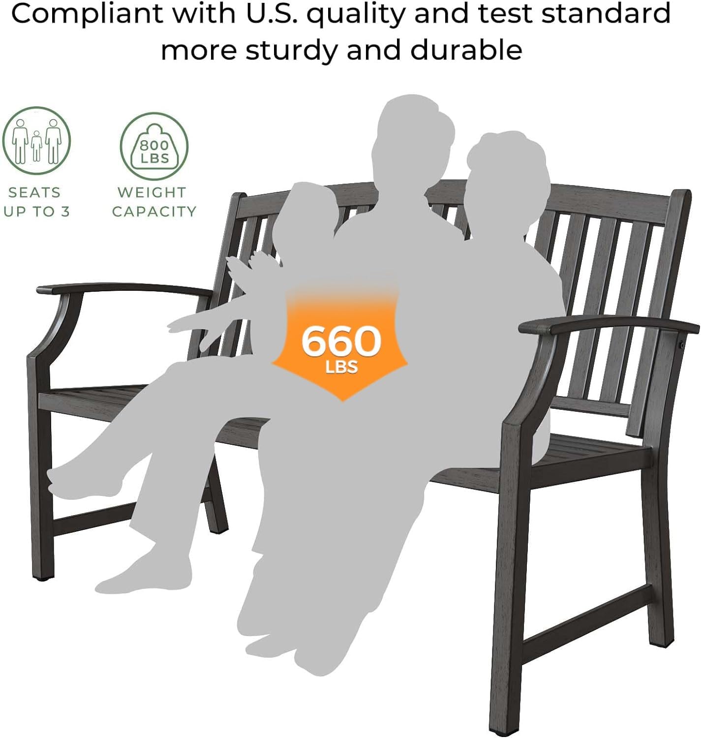 Grand patio Farmhouse Outdoor Bench, Garden Benches with Anti-Rust Aluminum, Faux Wood Grain Finish Frame Patio Bench for Front Porch, Weathered Gray