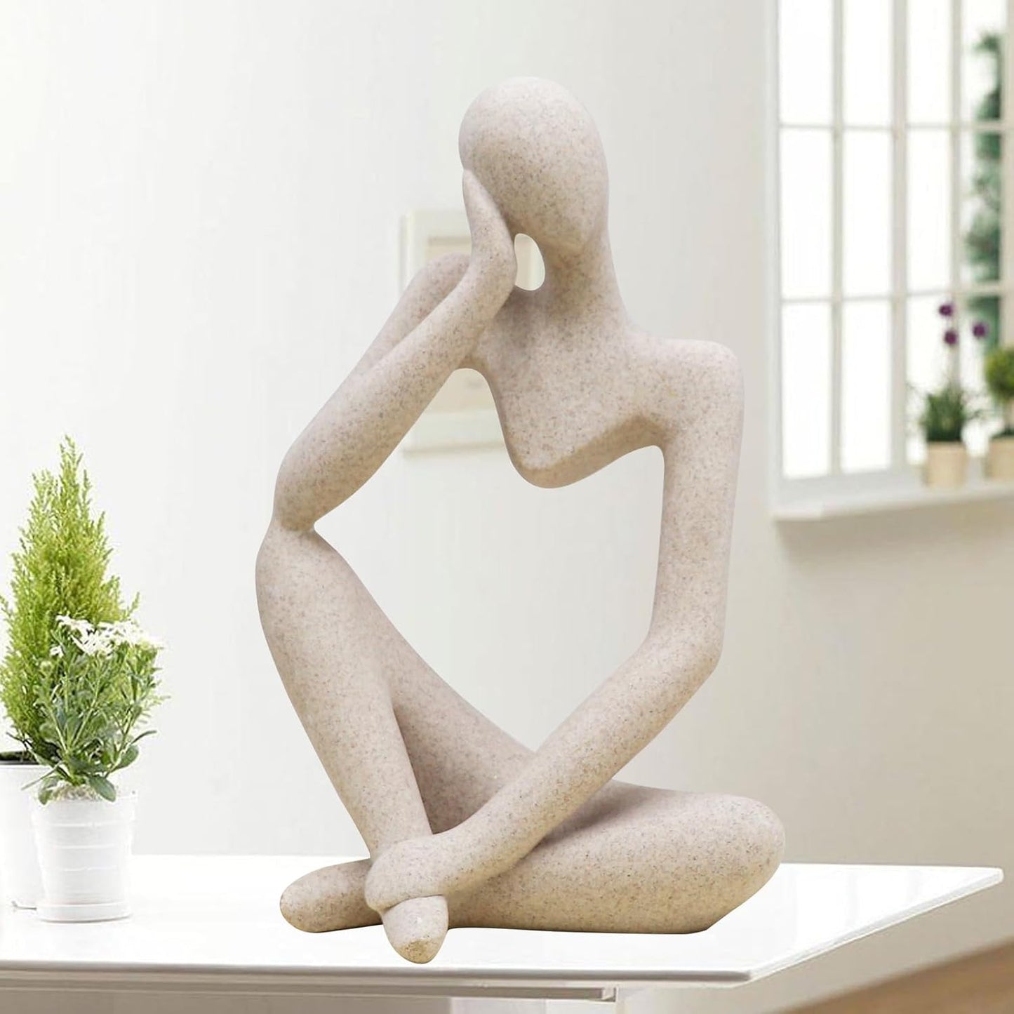 Thinker Statues and Sculptures, Sandstone Resin Thinker Statue Ornaments, Abstract Style Sculptures, Housewarming Gifts, Living Room Dining Desk Decorations (Right, Super Large)