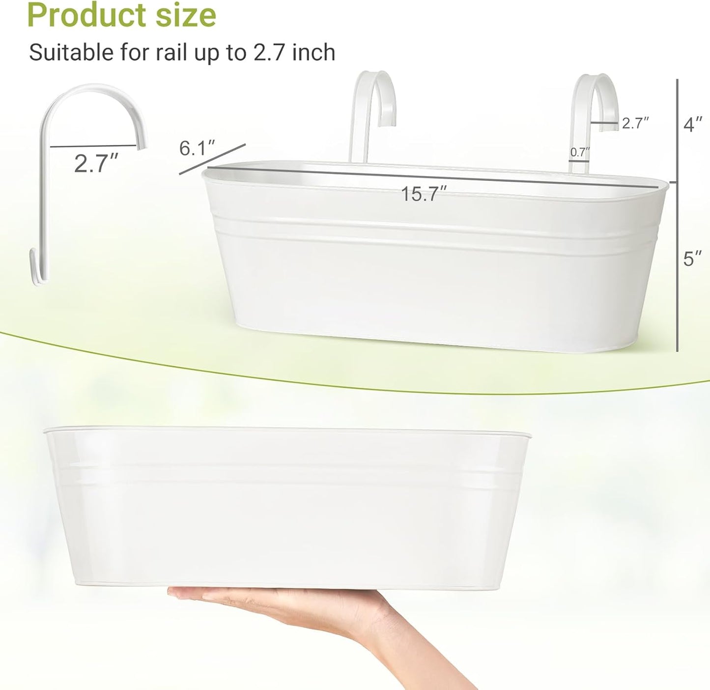 Dahey 3 Pcs Metal Iron Hanging Flower Pots for Railing Fence 15.7 Inch Hanging Bucket Pots Countryside Style Window Flower Plant Holder with Detachable Hooks for Garden Yard Home Decor, White