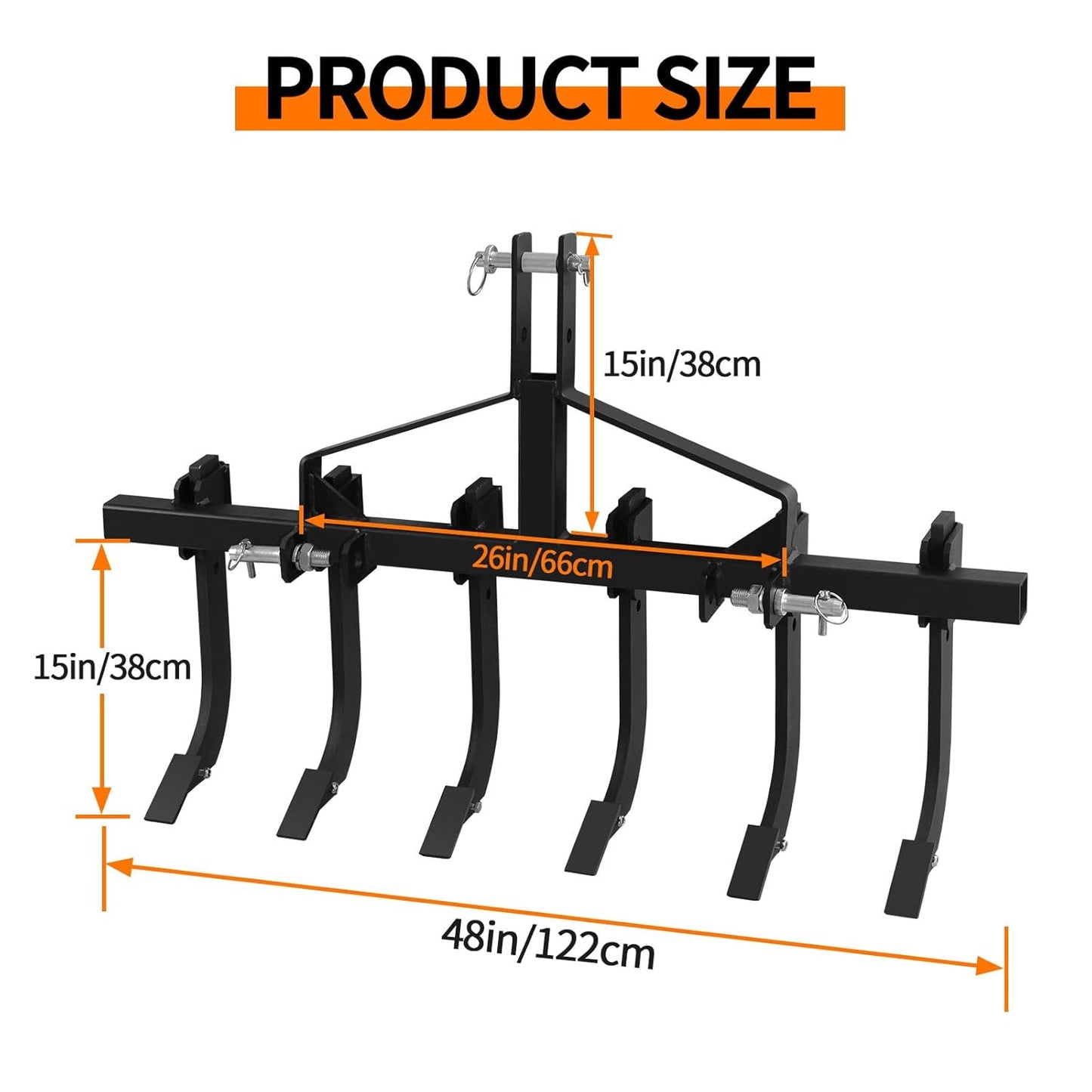 48" Tractor Cultivator/Chisel Plow, Detachable Cultivator with 6 Scarifier Handles,Provides Fertile Soil for Plant Seeds and More,3-Point Scarifier for CAT-0 Black
