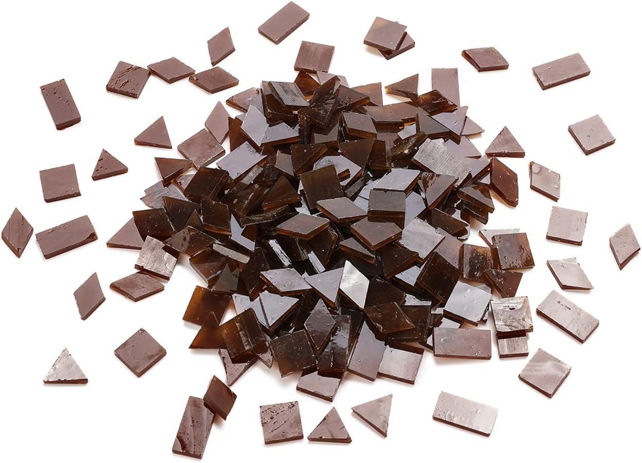 Lanyani Stained Glass Tiles for Mosaic, 200 Pieces Bulk Glass Mosaic Tile for Craft,Deep Brown