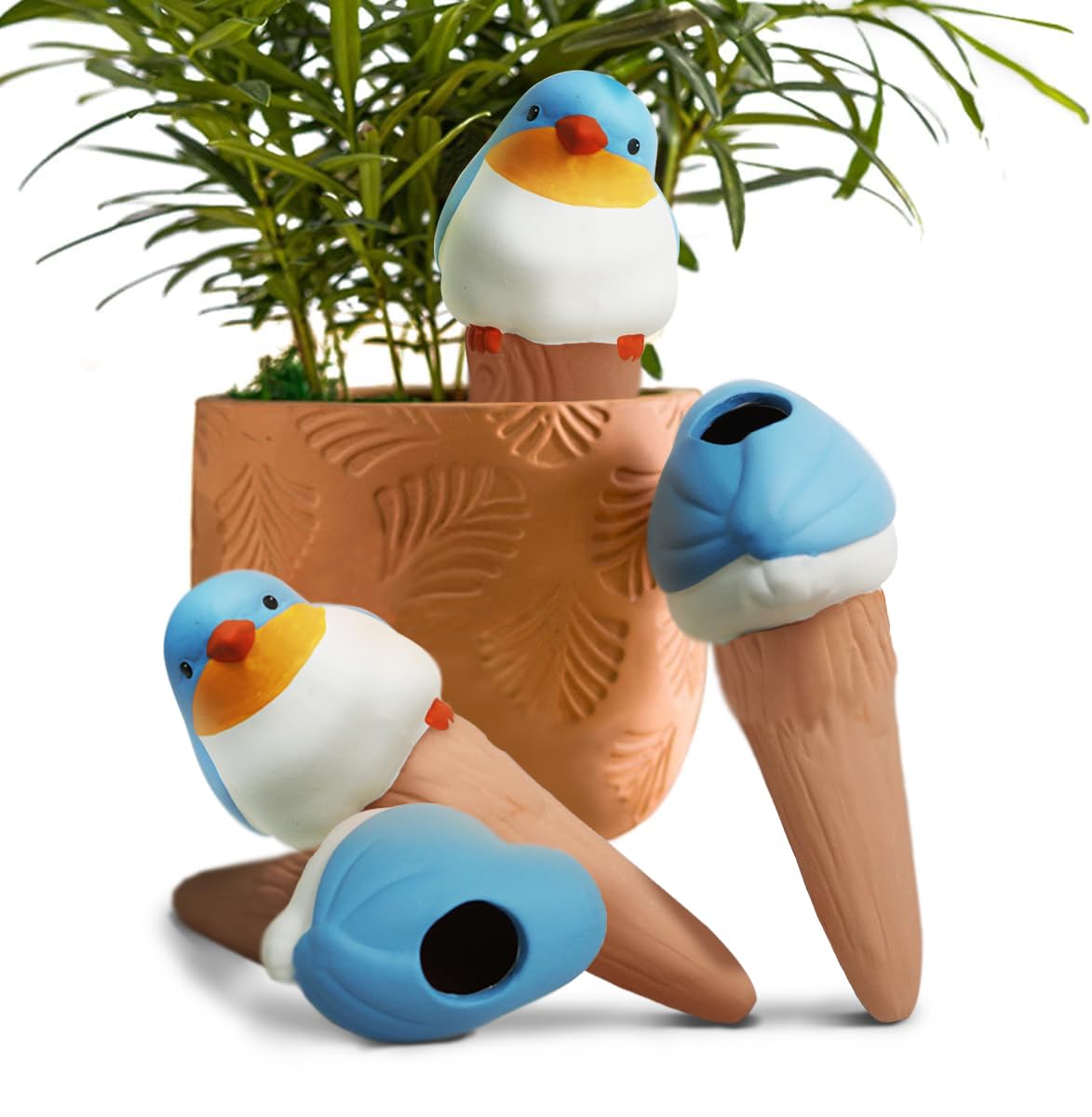 Bird Shaped Plant Watering Globes(Bule 4ps) Plants Suitable for Indoor and Outdoor Use Should be Kept Constantly Moist. The Interesting Shape Makes The Garden More Interesting and Beautiful.