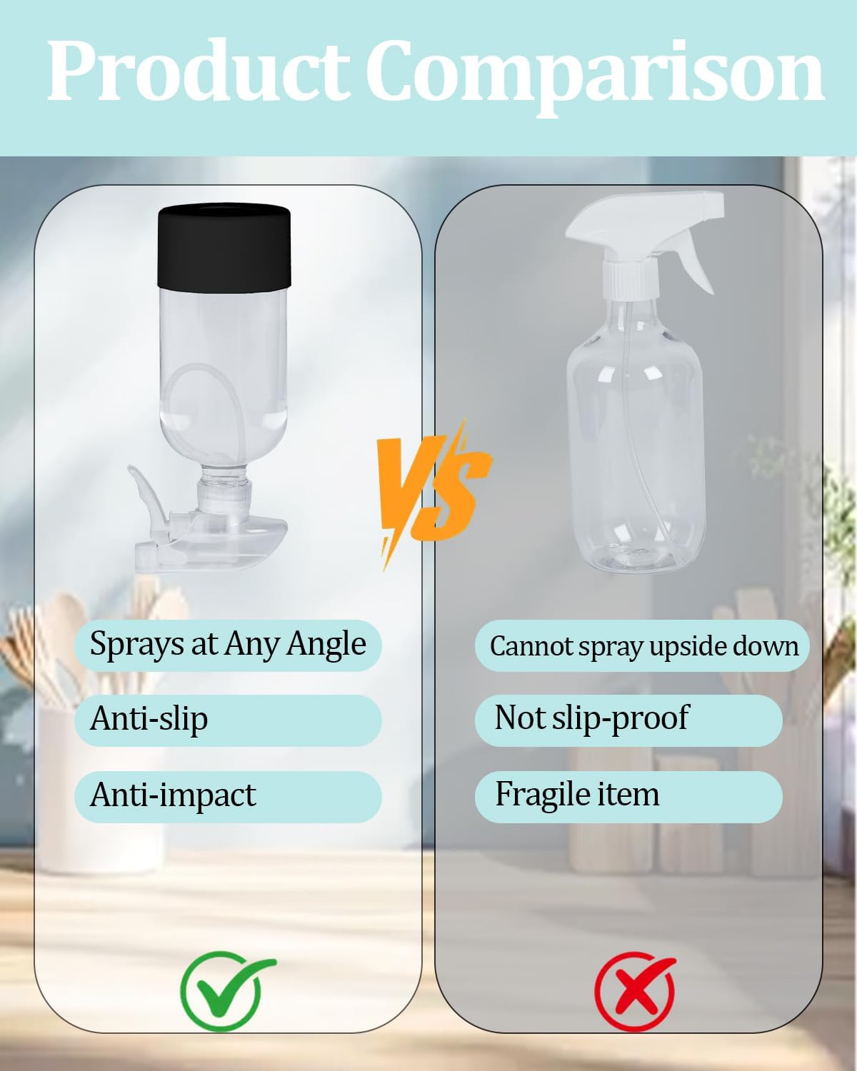 2 Pack 360° Glass Spray Bottles with Silicone Sleeve, 16 oz Empty Refillable Containers with Adjustable Spray Nozzles, Spray Bottles for Hair, Cleaning Solutions and Plants Black